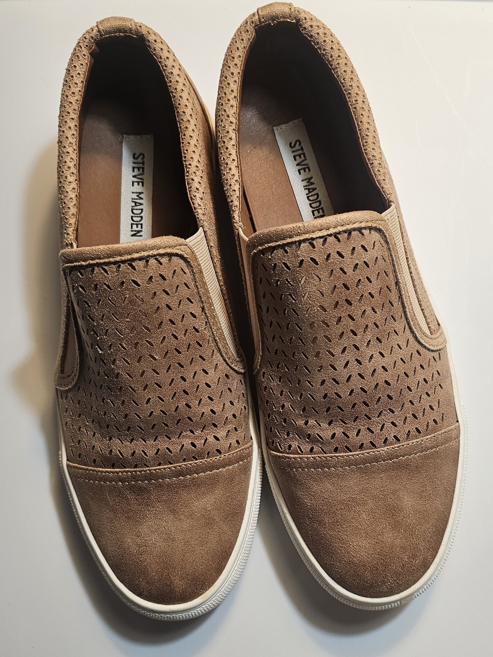 Steve Madden Tan Perforated Suede Slip-On Loafers